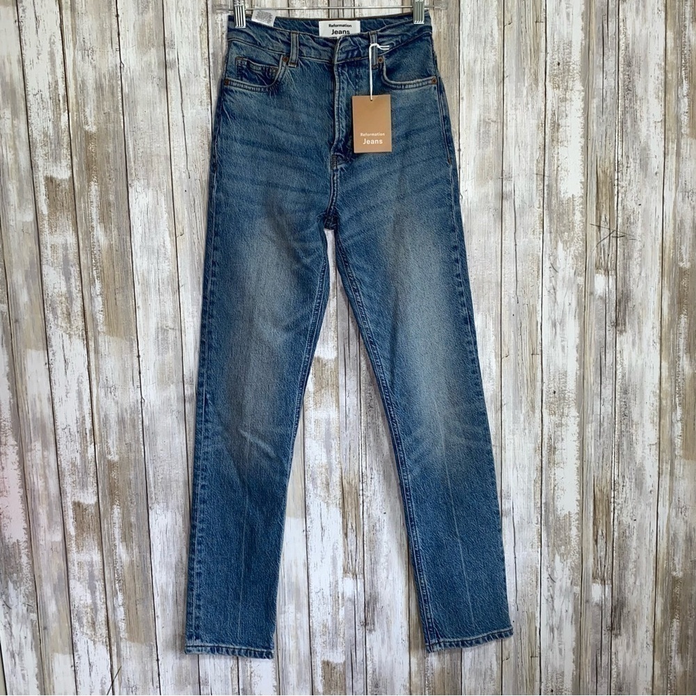 Reformation Liza Ultra High Rise Straight Jeans Size 24 NWT Sustainable Denim - Picture 2 of 12